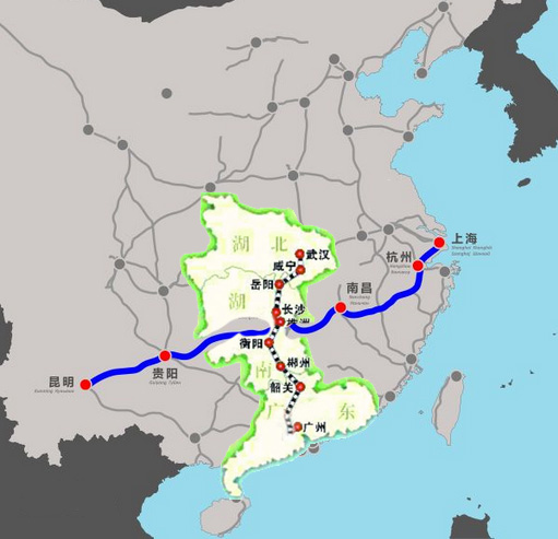 广州转坐沪昆高铁线路图